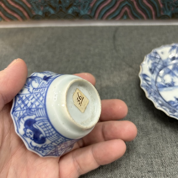 古玩陶瓷清康熙青花漁家樂紋杯碟拍賣,當前價格2200元