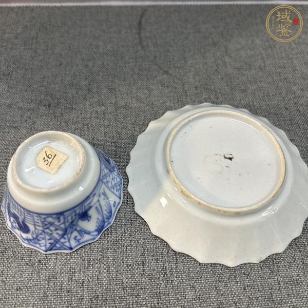 古玩陶瓷青花漁家樂紋杯碟真品鑒賞圖