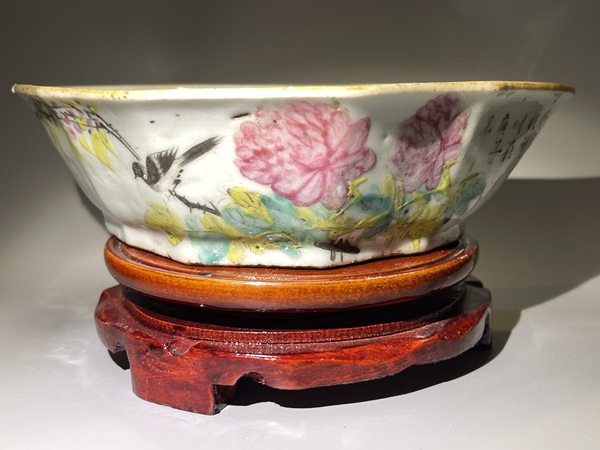 古玩轉賣晚清淺絳彩花鳥詩文盤拍賣，當前價格222元