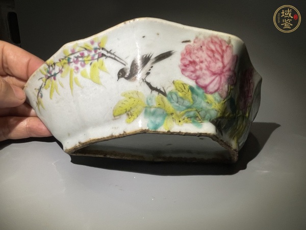 古玩陶瓷晚清淺絳彩花鳥詩文盤真品鑒賞圖