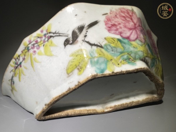 古玩陶瓷晚清淺絳彩花鳥詩文盤真品鑒賞圖