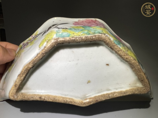 古玩陶瓷晚清淺絳彩花鳥詩文盤真品鑒賞圖