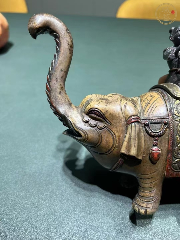古玩銅器童子大象銅擺件真品鑒賞圖