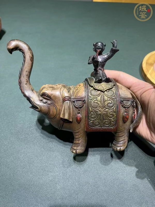 古玩銅器童子大象銅擺件真品鑒賞圖