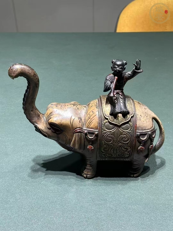 古玩銅器童子大象銅擺件真品鑒賞圖