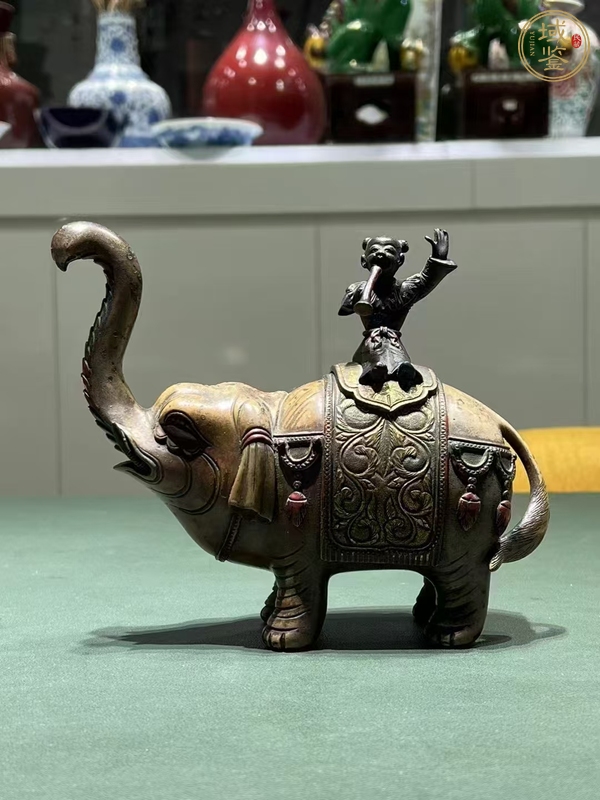古玩銅器童子大象銅擺件真品鑒賞圖