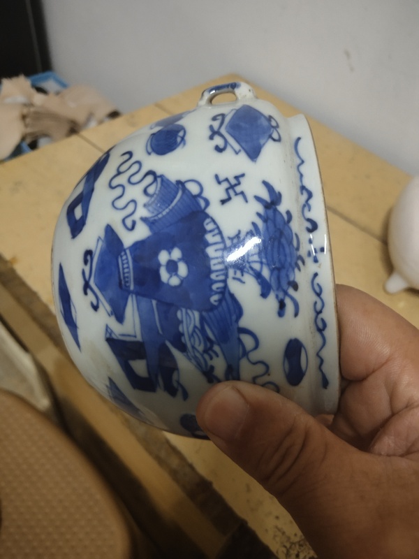古玩陶瓷青花博古花卉紋四系粥罐有蓋子拍賣，當前價格1566元
