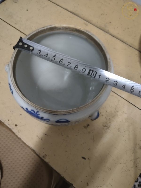 古玩陶瓷青花博古花卉紋四系粥罐真品鑒賞圖