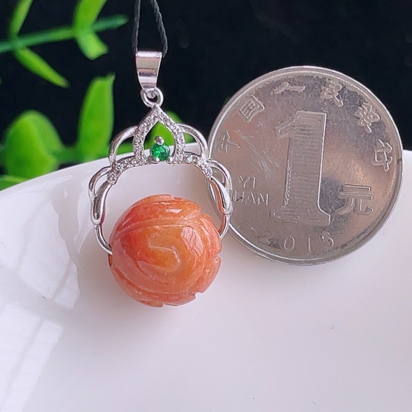 古玩玉器天然翡翠紅翡**珠吊墜拍賣，當(dāng)前價格188元