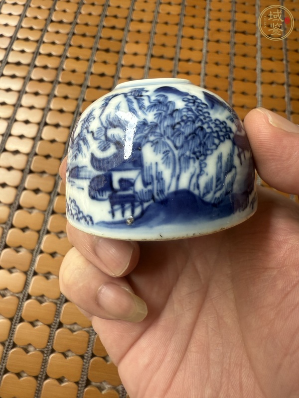 古玩陶瓷清道光 青花山水紋水盂真品鑒賞圖