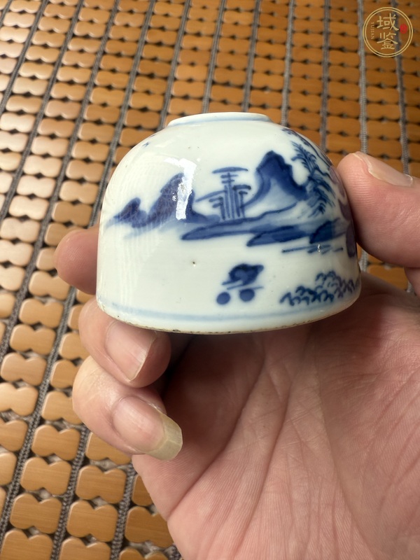 古玩陶瓷清道光 青花山水紋水盂真品鑒賞圖