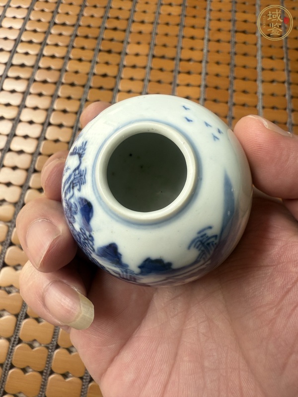 古玩陶瓷清道光 青花山水紋水盂真品鑒賞圖