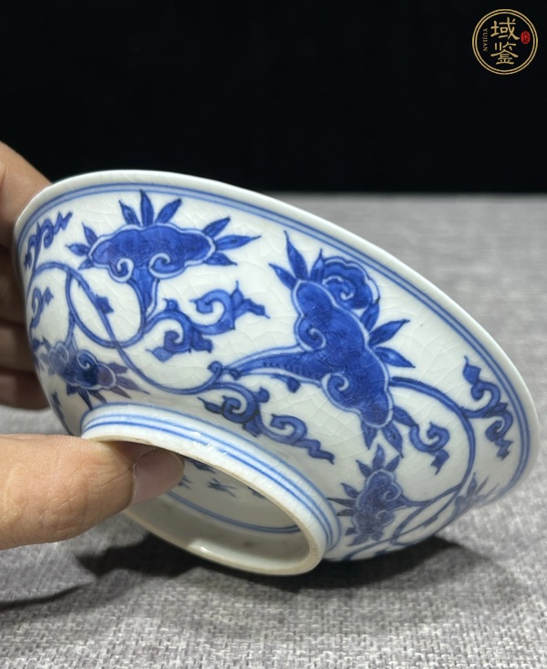 古玩陶瓷煨瓷青花纏枝花卉紋淺碗真品鑒賞圖