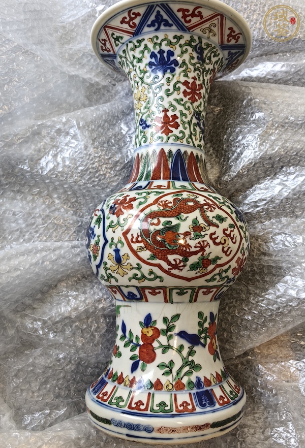 古玩陶瓷青花五彩花觚真品鑒賞圖