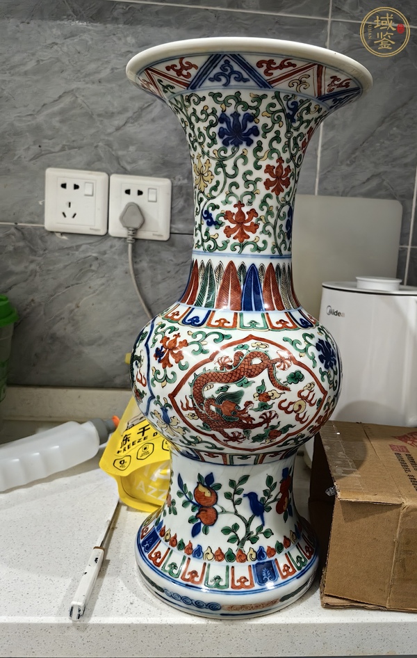 古玩陶瓷青花五彩花觚真品鑒賞圖