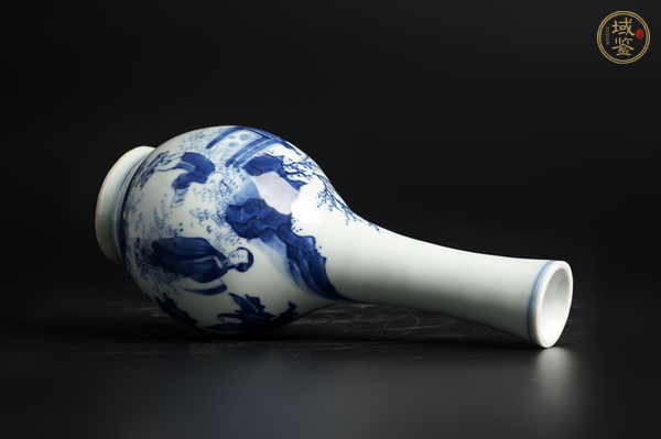 古玩陶瓷明崇禎·青花仕女嬰戲人物故事紋長頸瓶真品鑒賞圖