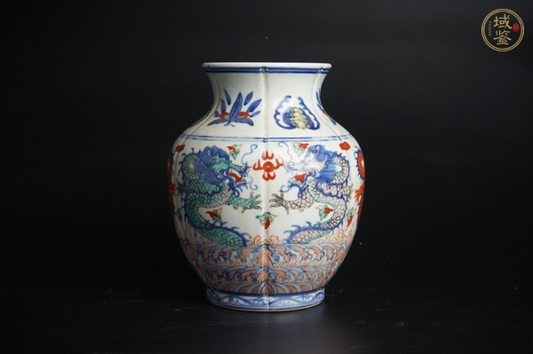 古玩陶瓷清晚期·青花五彩海水江崖云龍紋罐真品鑒賞圖