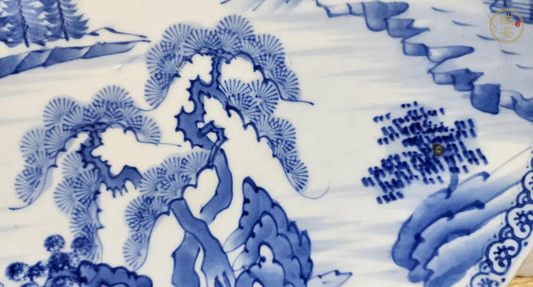 古玩陶瓷日本明治青花山水人物盤真品鑒賞圖