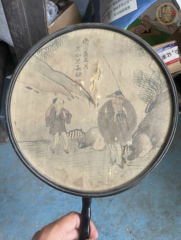 古玩吳友如款漁翁得利團(tuán)扇真品鑒賞圖