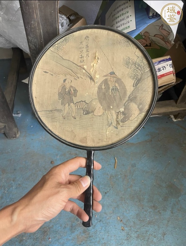 古玩字畫吳友如款漁翁得利團(tuán)扇真品鑒賞圖