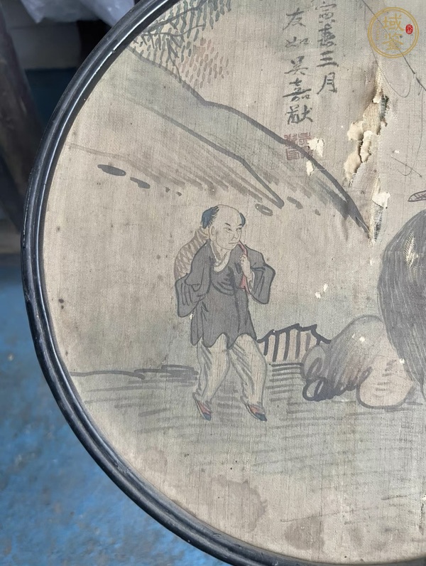 古玩字畫吳友如款漁翁得利團(tuán)扇真品鑒賞圖
