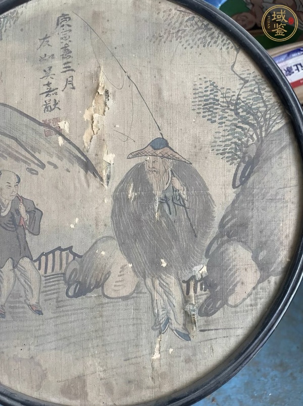 古玩字畫吳友如款漁翁得利團(tuán)扇真品鑒賞圖