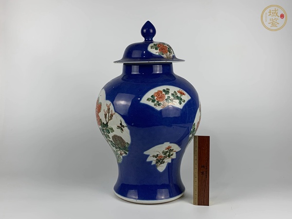 古玩陶瓷晚清期·灑藍(lán)開(kāi)窗五彩花卉紋將軍罐真品鑒賞圖