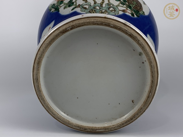 古玩陶瓷晚清期·灑藍(lán)開(kāi)窗五彩花卉紋將軍罐真品鑒賞圖