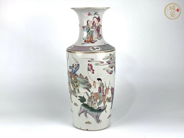古玩晚清期·粉彩八仙人物紋棒槌瓶真品鑒賞圖