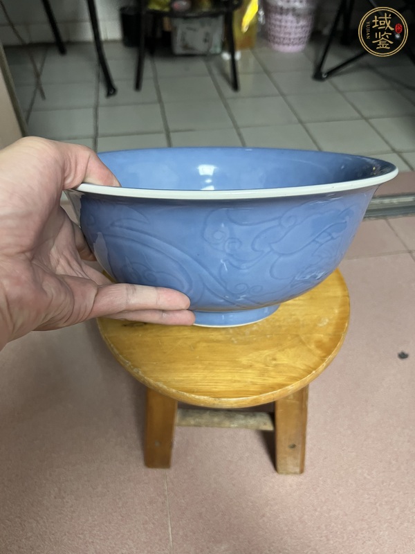 古玩陶瓷民國 天藍(lán)釉暗刻大碗真品鑒賞圖