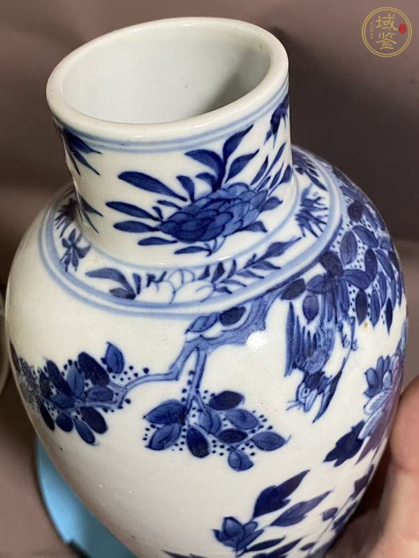 古玩陶瓷花蝶紋青花雞腿蓋瓶真品鑒賞圖