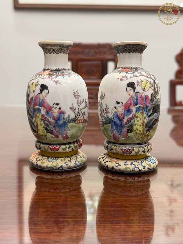 古玩陶瓷三娘教子圖粉彩瓶真品鑒賞圖