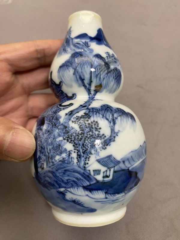 古玩陶瓷青花山水人物紋葫蘆瓶拍賣，當(dāng)前價(jià)格5980元