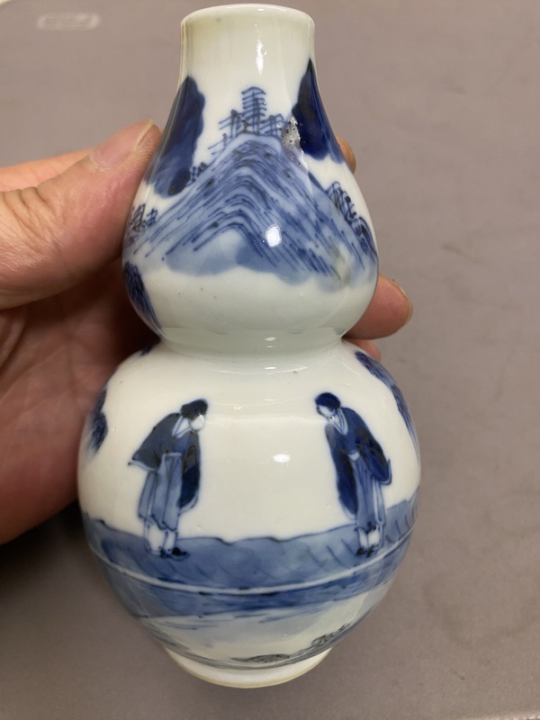 古玩陶瓷青花山水人物紋葫蘆瓶拍賣，當(dāng)前價(jià)格5980元