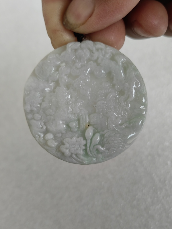 古玩玉器天然翡翠雕“山水牌”拍賣，當前價格298元