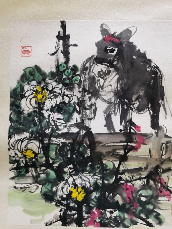 古玩字畫黃胄大師入室弟子中美協會員潘文博墨驢圖拍賣,當前價格699元