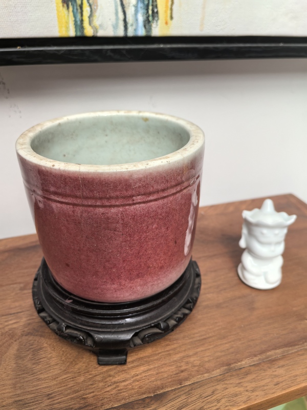 古玩轉(zhuǎn)賣清晚期郎紅釉桶式香爐拍賣，當(dāng)前價(jià)格1588元