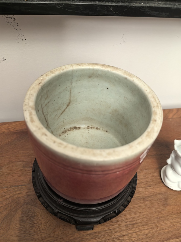 古玩陶瓷清晚期郎紅釉桶式香爐拍賣，當(dāng)前價(jià)格1600元