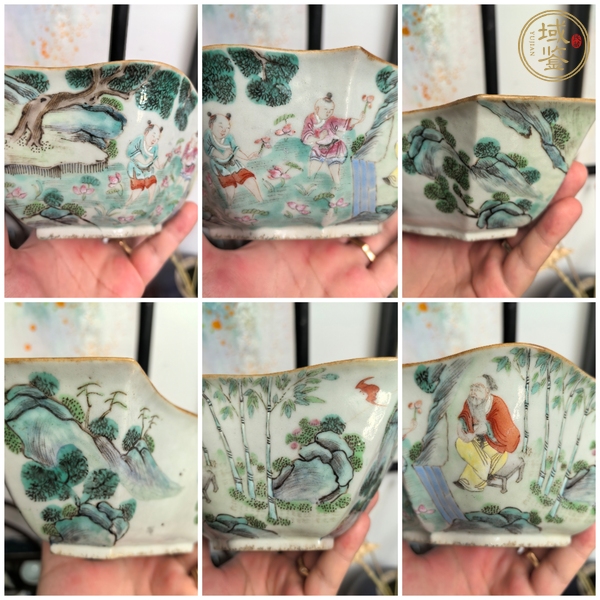 古玩陶瓷粉彩人物故事紋角碗真品鑒賞圖