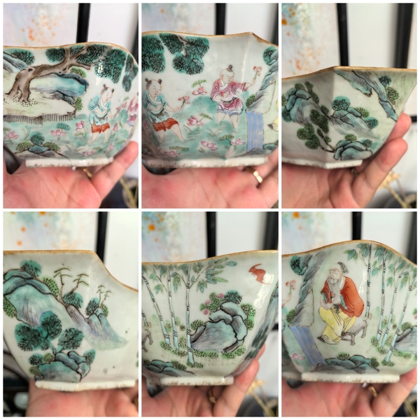 古玩陶瓷清中期粉彩人物故事紋角碗拍賣,當前價格3800元