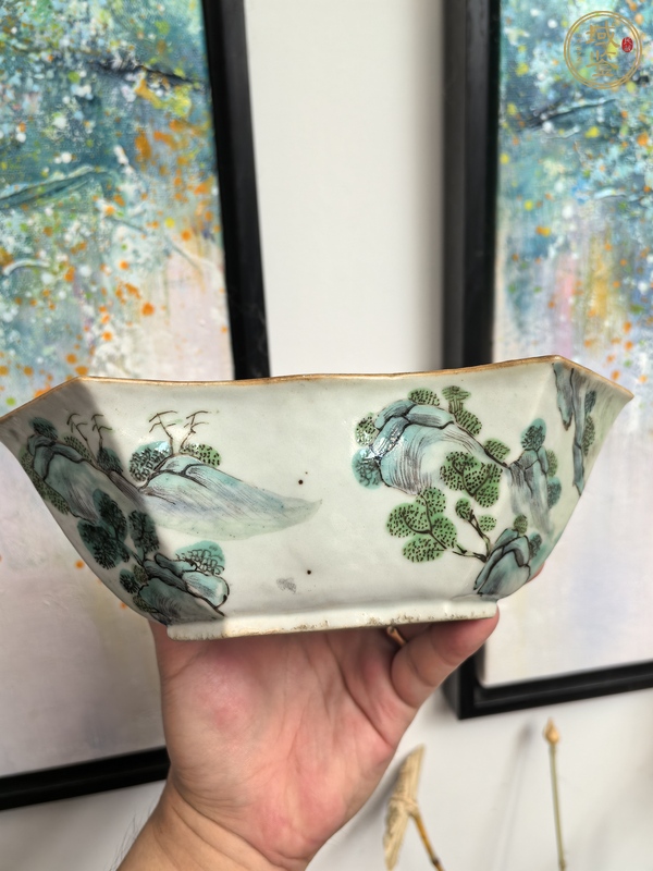 古玩陶瓷粉彩人物故事紋角碗真品鑒賞圖