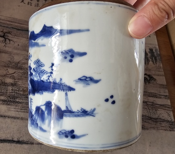 古玩陶瓷清中晚?青花山水紋蓋缸（精品）拍賣，當前價格1880元