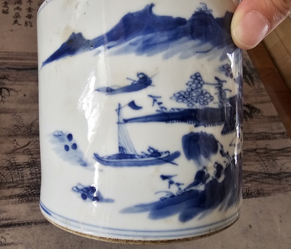 古玩陶瓷清中晚?青花山水紋蓋缸（精品）拍賣，當前價格1880元