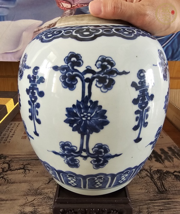 古玩花間壽字青花罐真品鑒賞圖