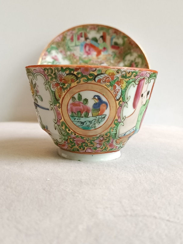 古玩陶瓷廣彩描金人物花卉紋杯碟拍賣，當(dāng)前價格850元