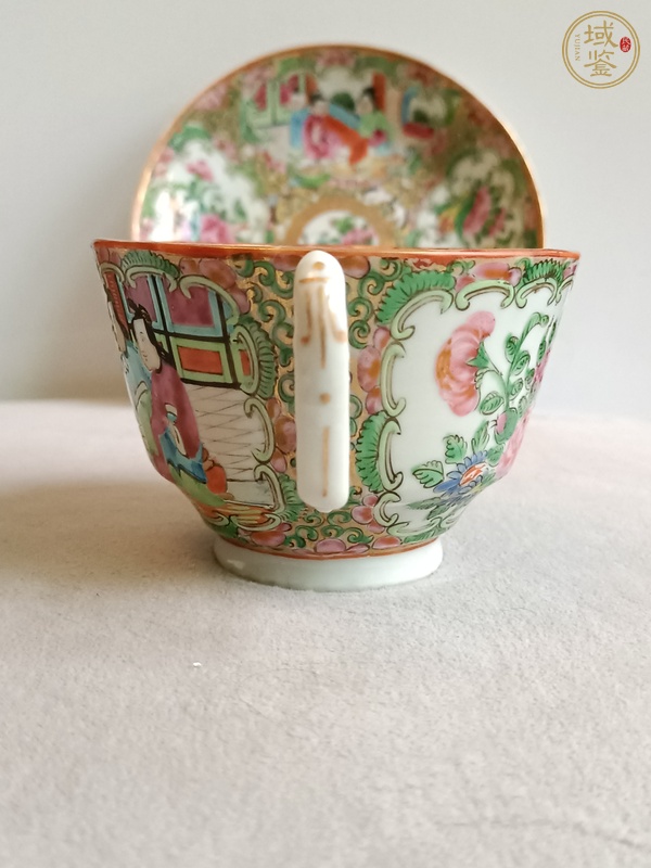 古玩陶瓷廣彩描金人物花卉紋杯碟真品鑒賞圖