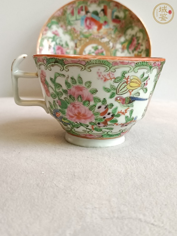 古玩陶瓷廣彩描金人物花卉紋杯碟真品鑒賞圖