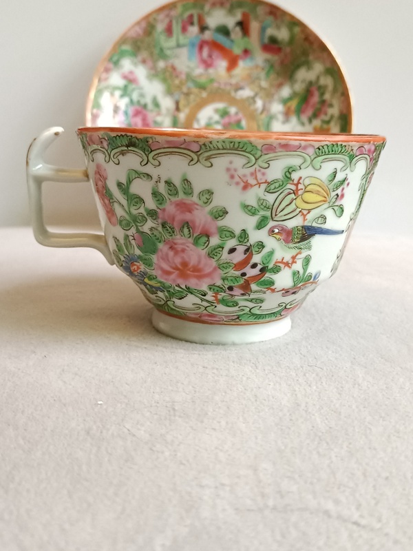 古玩陶瓷廣彩描金人物花卉紋杯碟拍賣，當(dāng)前價格850元