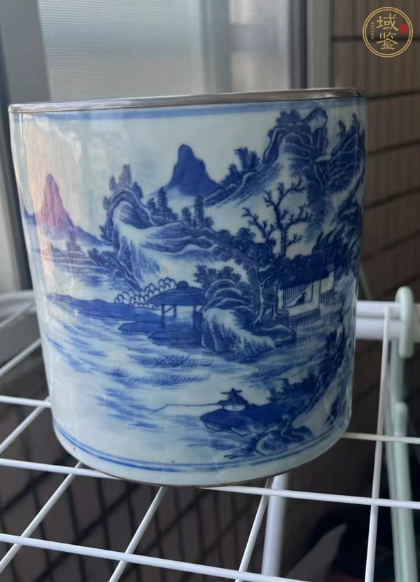 古玩陶瓷青花山水人物紋筆筒真品鑒賞圖