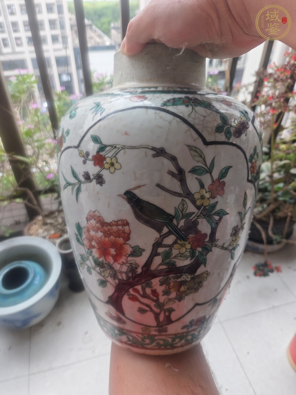 古玩陶瓷晚清哥釉五彩罐真品鑒賞圖
